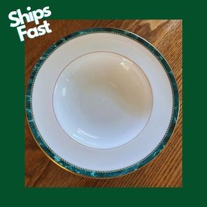 Royal Worcester Bone China Medici Rim Soup Bowl, White, Gold Band/Green Marble